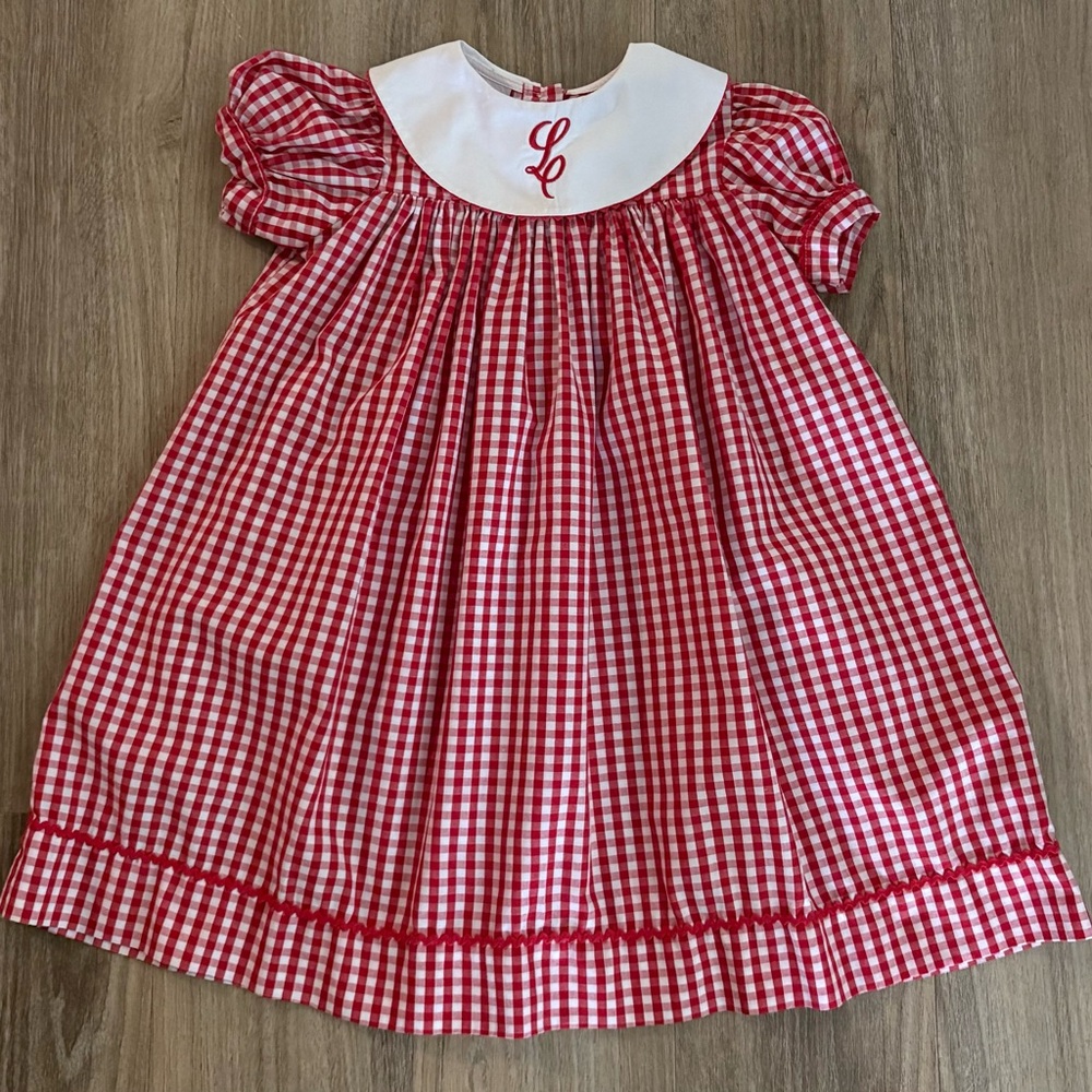Smocked Auctions Red Gingham Dress with White Collar-size 3